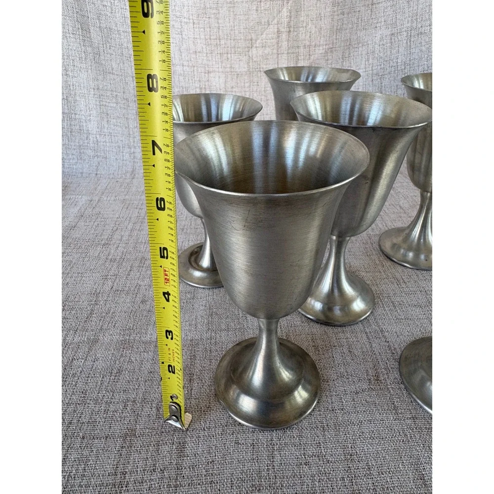 Leonard Pewter Goblets Set of 6 Silver Excellent Weighted Vintage Cups